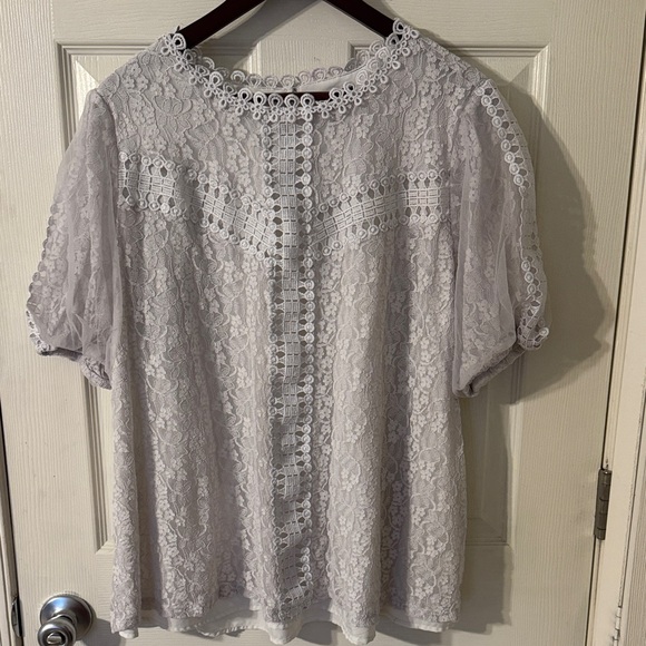 torrid Tops - Torrid- Lace Puff Short Sleeve Blouse- off white 1X